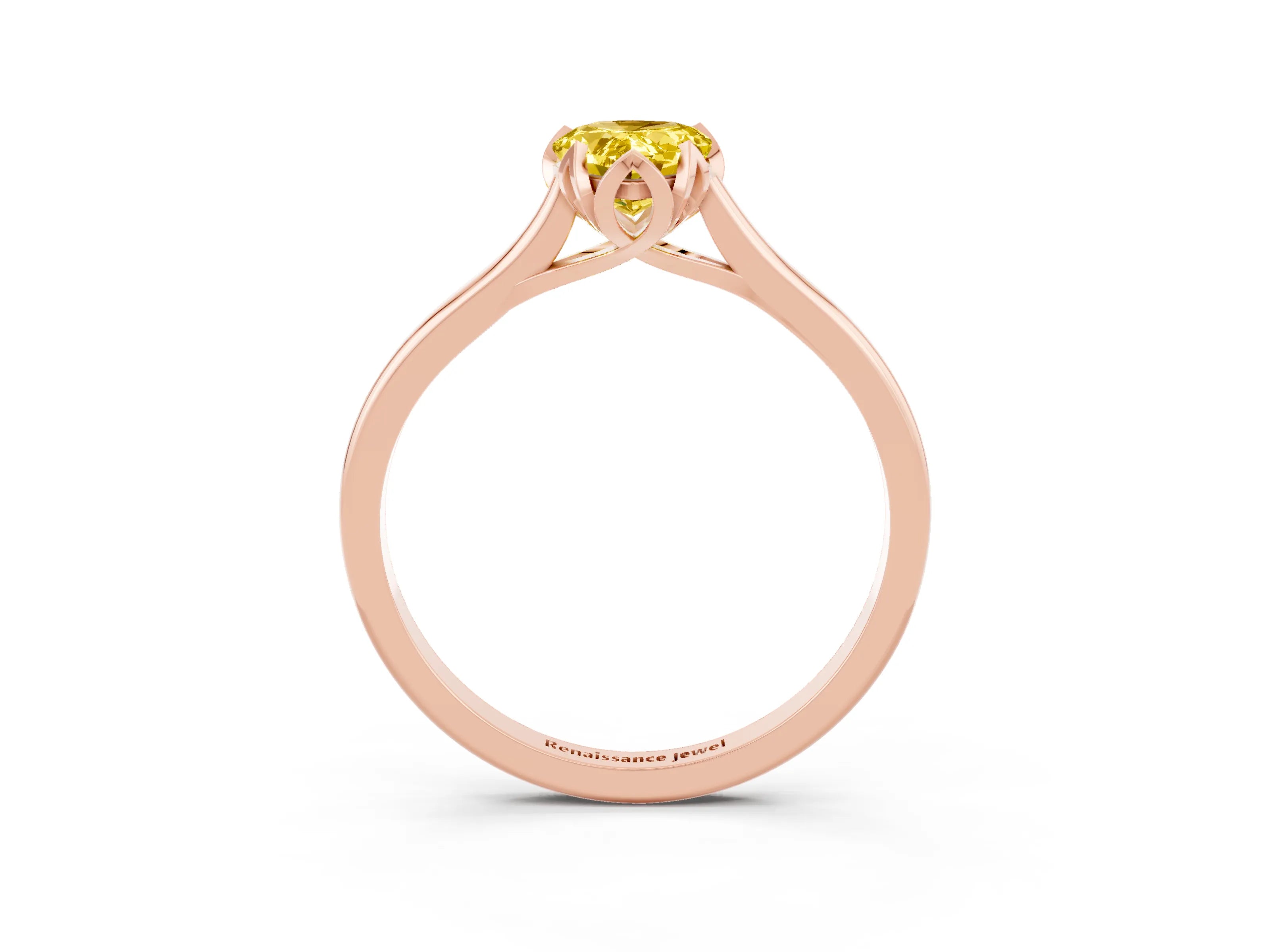 Rose gold Pear Cut Yellow Sapphire Solitaire Ring with Flower Prong Setting and Classic Band_15