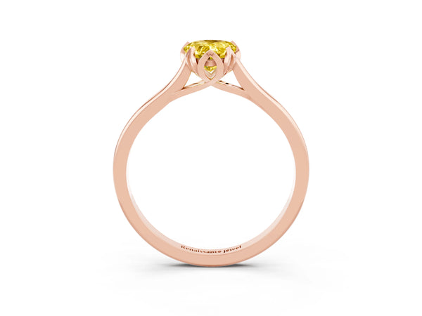 Rose gold Pear Cut Yellow Sapphire Solitaire Ring with Flower Prong Setting and Classic Band