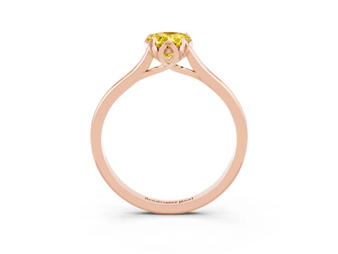 Rose gold Pear Cut Yellow Sapphire Solitaire Ring with Flower Prong Setting and Classic Band_15
