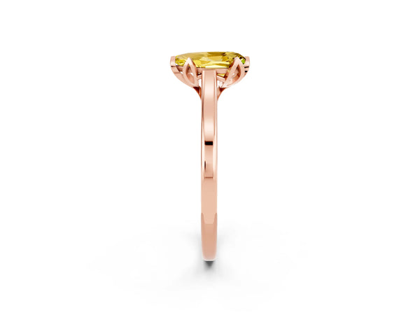 Rose gold Pear Cut Yellow Sapphire Solitaire Ring with Flower Prong Setting and Classic Band