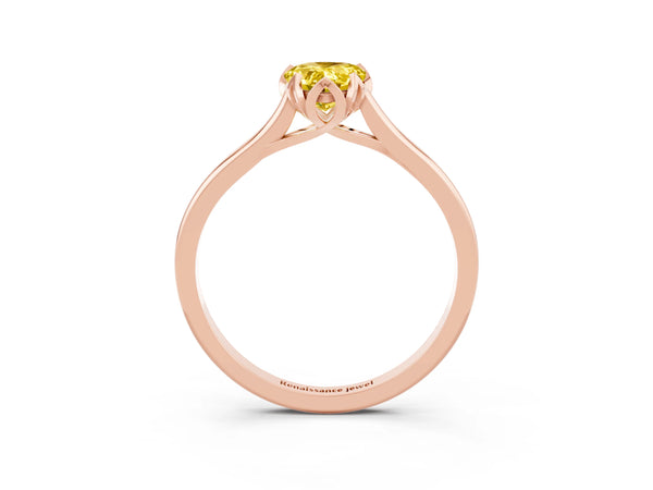 Rose gold Pear Cut Yellow Sapphire Solitaire Ring with Flower Prong Setting and Classic Band