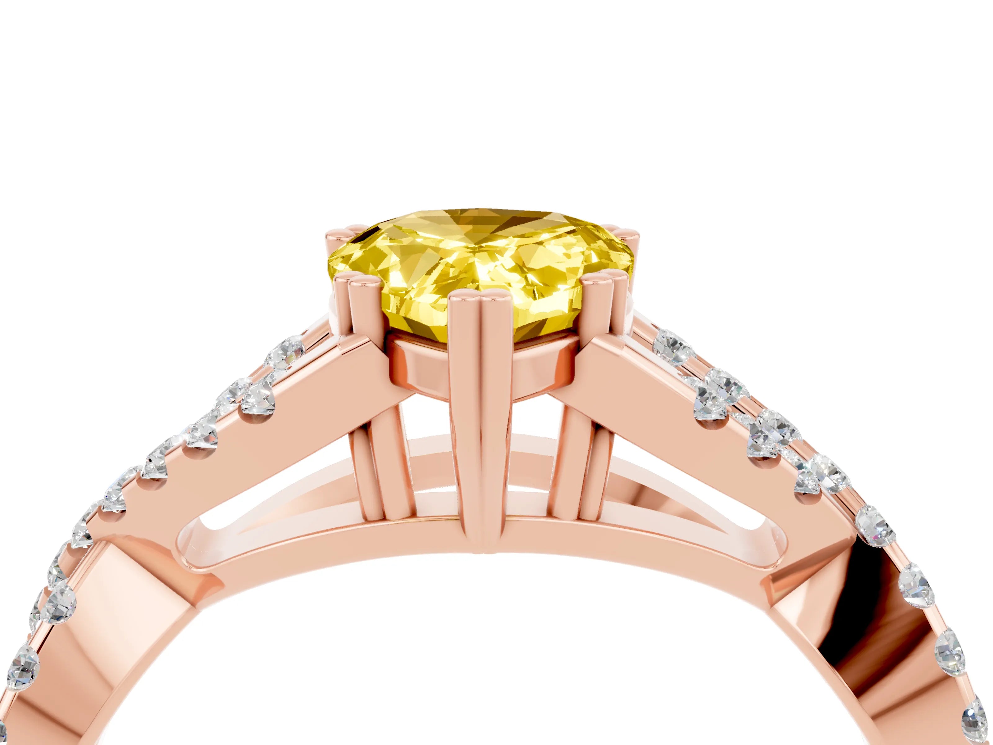 Rose gold Pear Cut Yellow Sapphire Solitaire Ring with Four-Prong Setting and Twisted Pavé Band_16