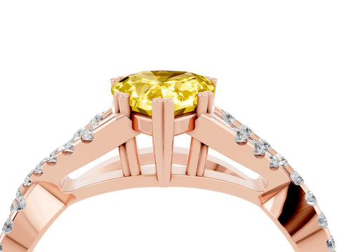 Rose gold Pear Cut Yellow Sapphire Solitaire Ring with Four-Prong Setting and Twisted Pavé Band_16