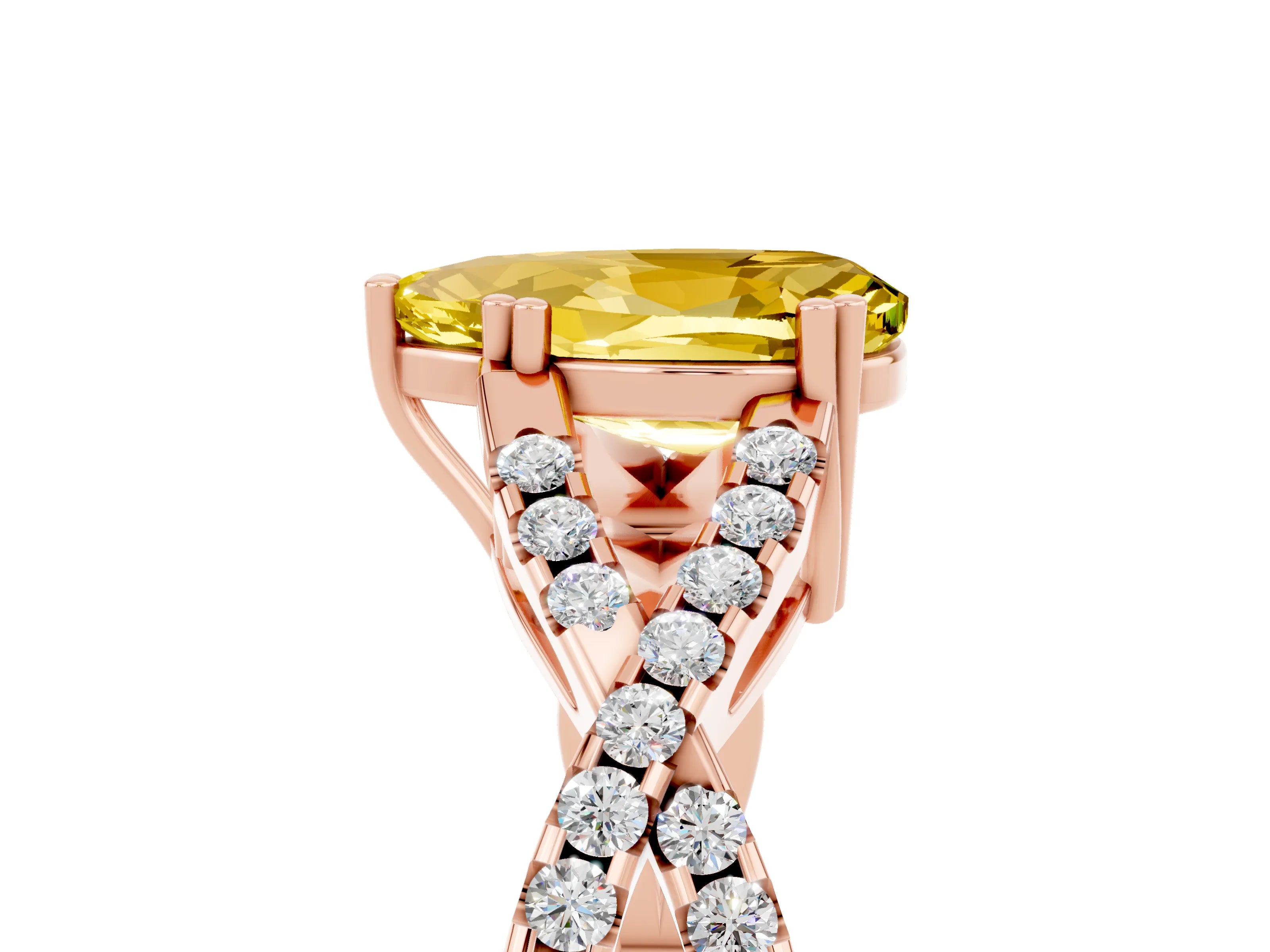 Rose gold Pear Cut Yellow Sapphire Solitaire Ring with Four-Prong Setting and Twisted Pavé Band_17