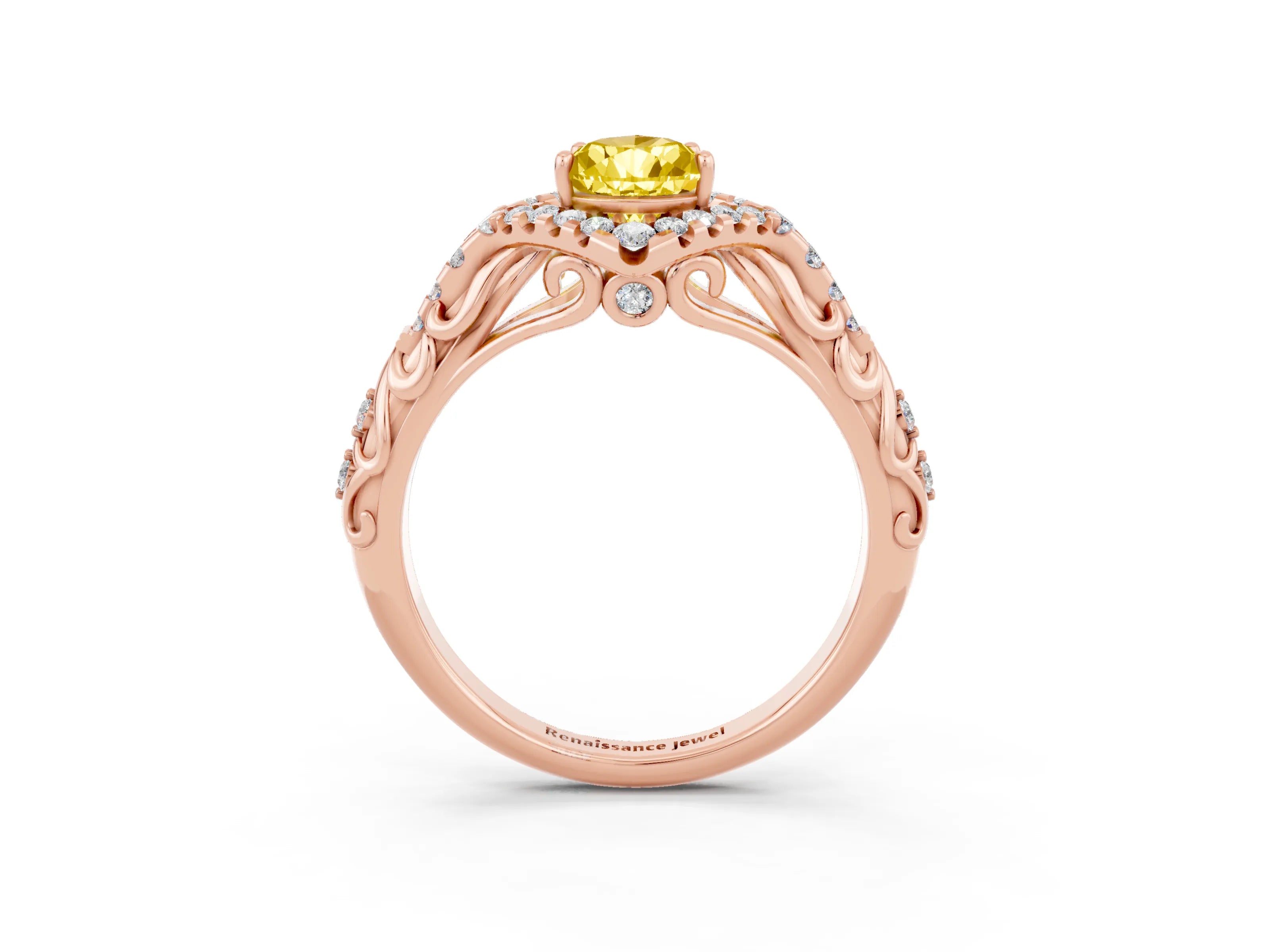 Rose gold Pear Cut Yellow Sapphire Solitaire Ring with Hidden Halo and Pavé Band_15