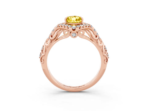 Rose gold Pear Cut Yellow Sapphire Solitaire Ring with Hidden Halo and Pavé Band_15