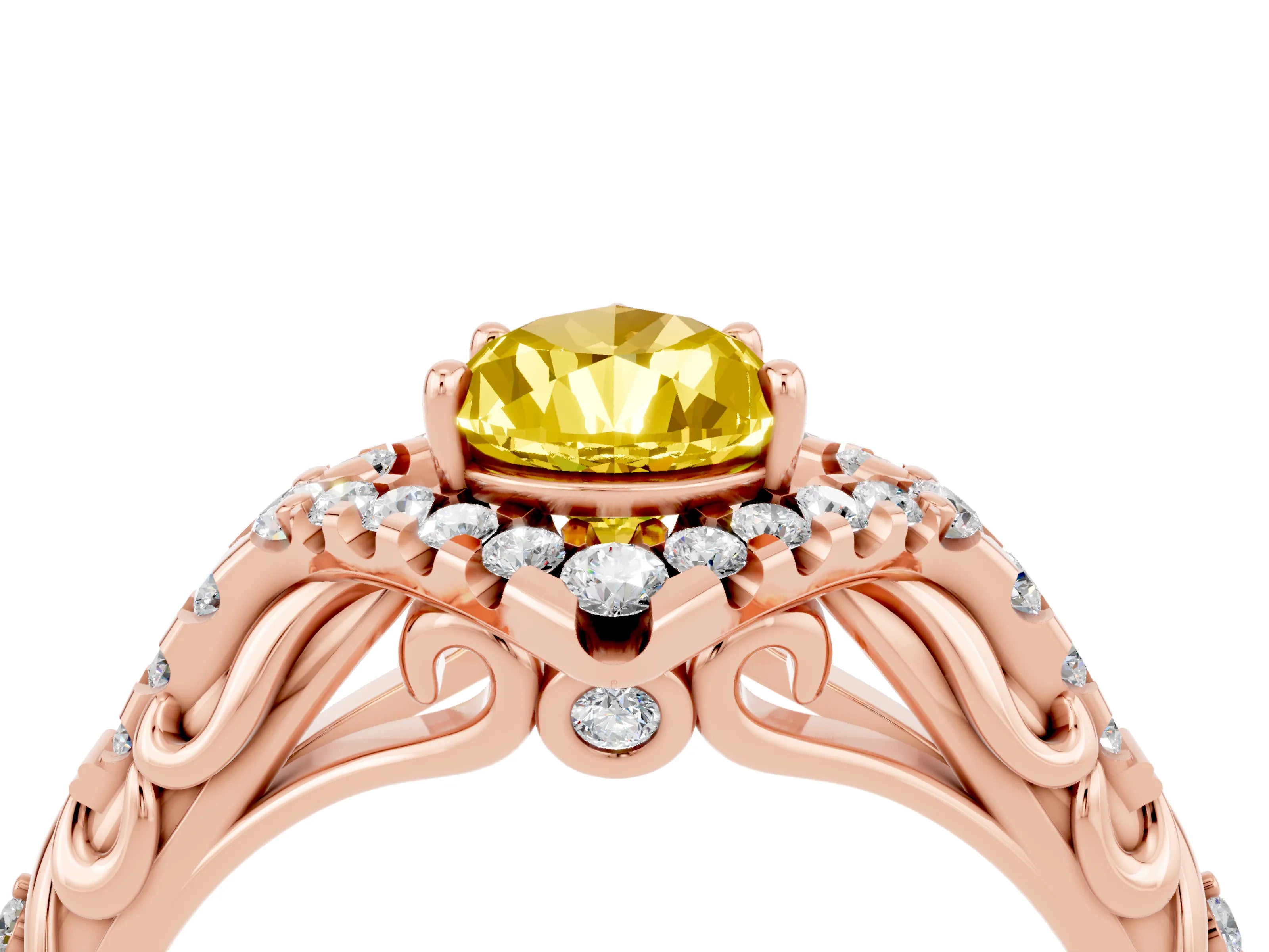 Rose gold Pear Cut Yellow Sapphire Solitaire Ring with Hidden Halo and Pavé Band_16