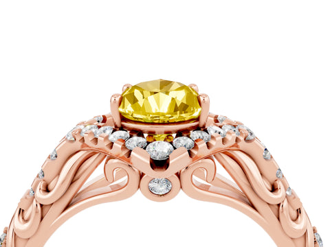 Rose gold Pear Cut Yellow Sapphire Solitaire Ring with Hidden Halo and Pavé Band_16