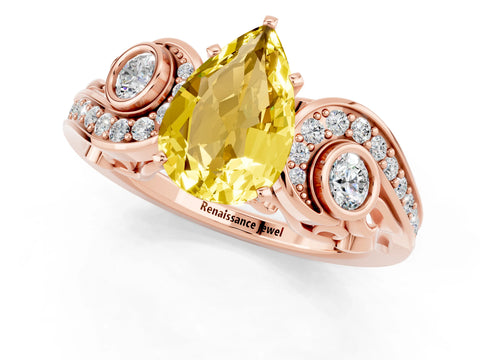 Rose gold Pear Cut Yellow Sapphire Solitaire Ring with Milgrain Pavé Band and Four-Prong Setting_25