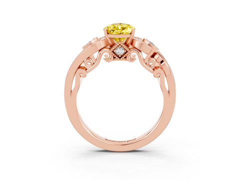 Rose gold Pear Cut Yellow Sapphire Solitaire Ring with Milgrain Pavé Band and Four-Prong Setting_27