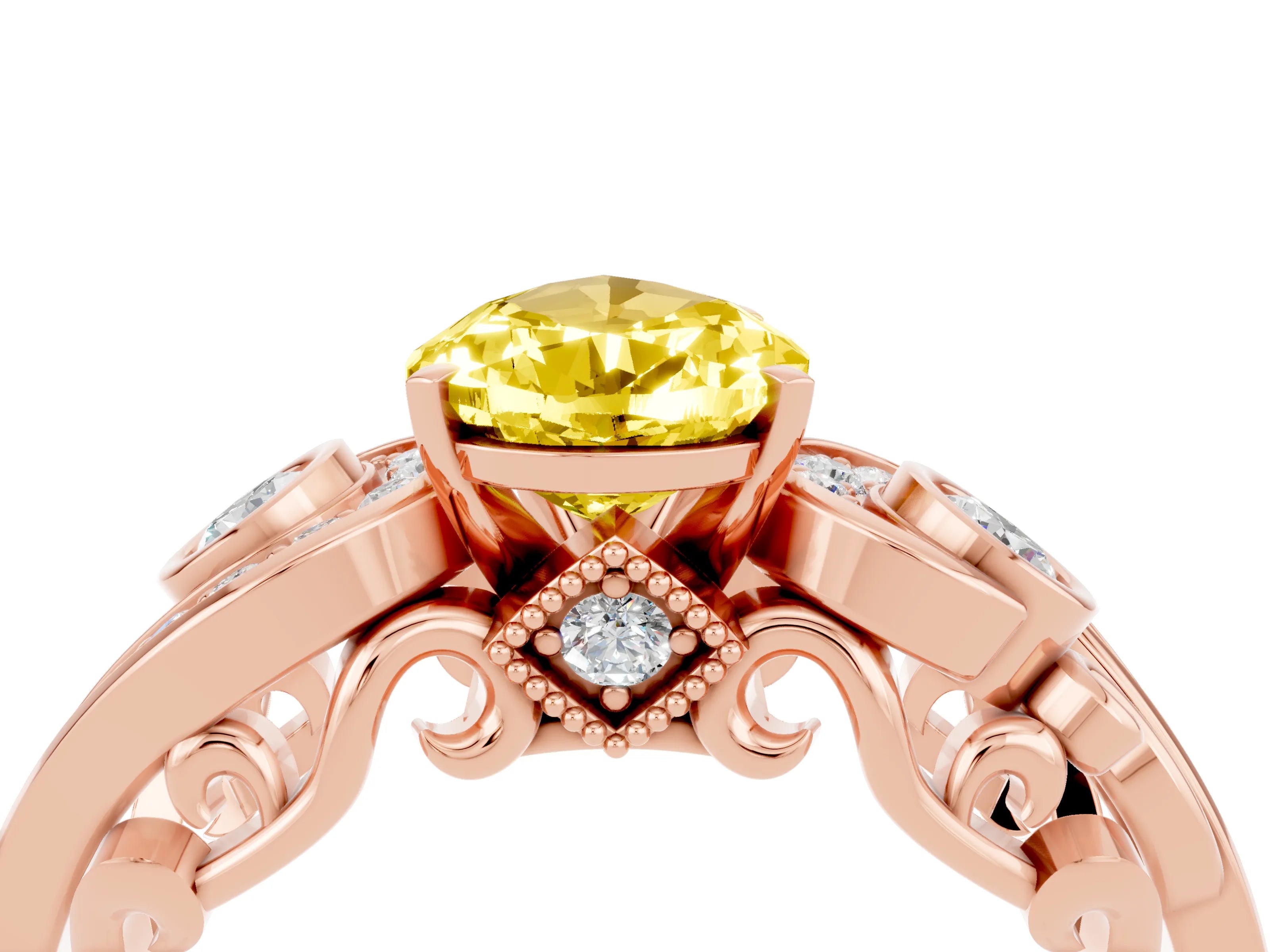 Rose gold Pear Cut Yellow Sapphire Solitaire Ring with Milgrain Pavé Band and Four-Prong Setting_28