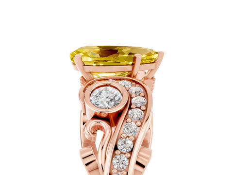 Rose gold Pear Cut Yellow Sapphire Solitaire Ring with Milgrain Pavé Band and Four-Prong Setting_29