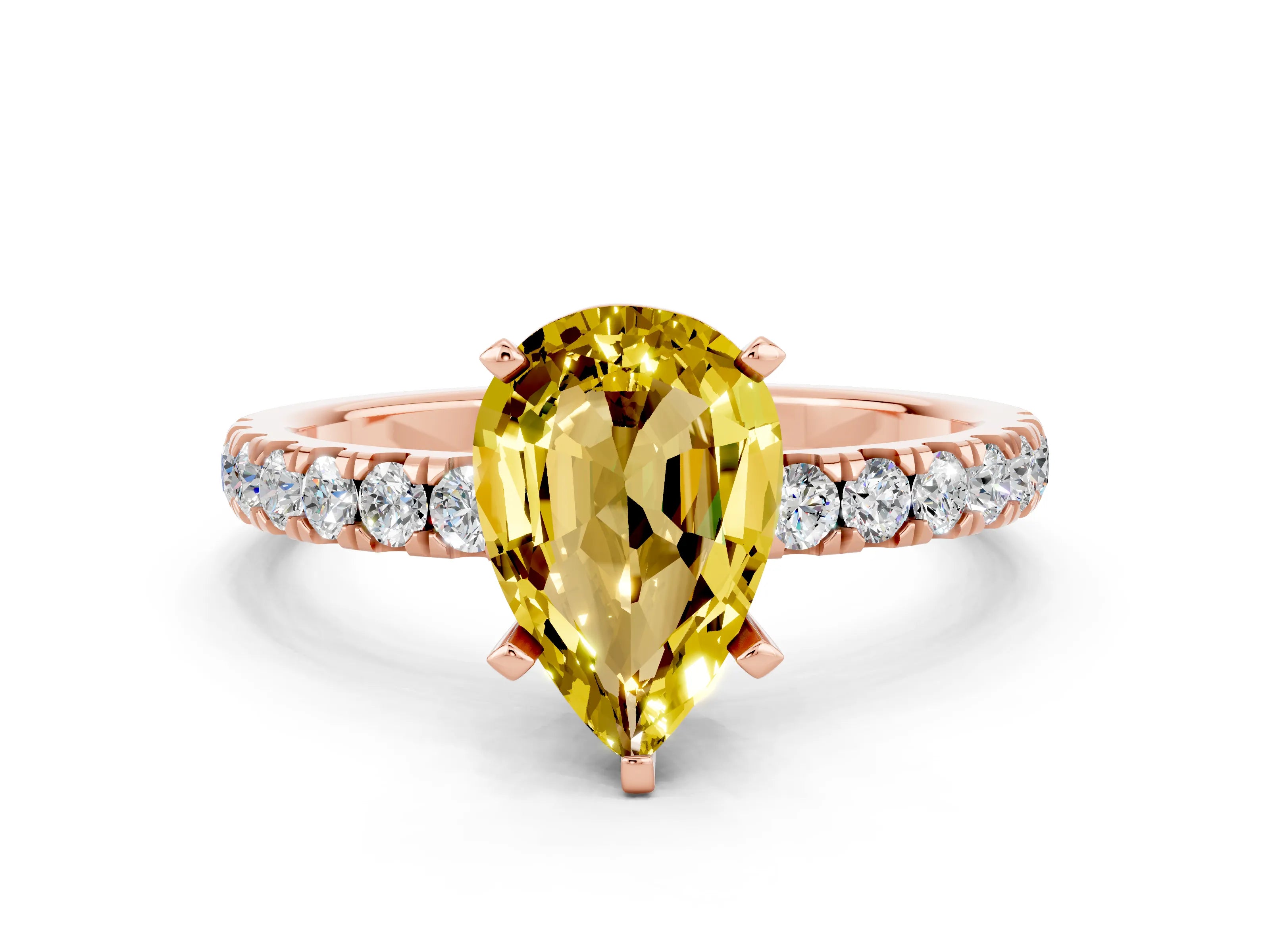 Rose gold Pear Cut Yellow Sapphire Solitaire Ring with Pavé Accents and Four-Prong Setting_24