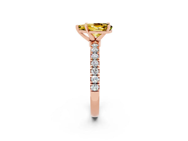 Rose gold Pear Cut Yellow Sapphire Solitaire Ring with Pavé Accents and Four-Prong Setting