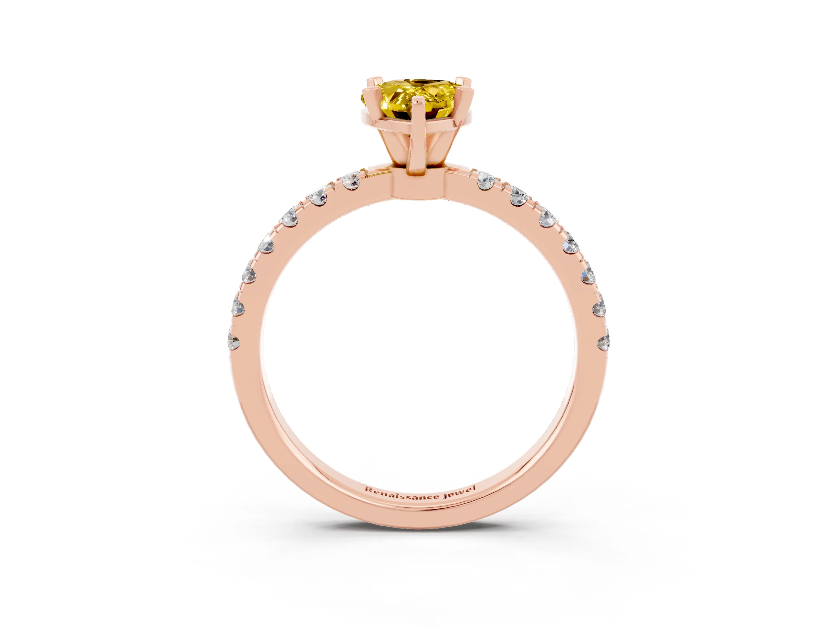 Rose gold Pear Cut Yellow Sapphire Solitaire Ring with Pavé Accents and Four-Prong Setting_27