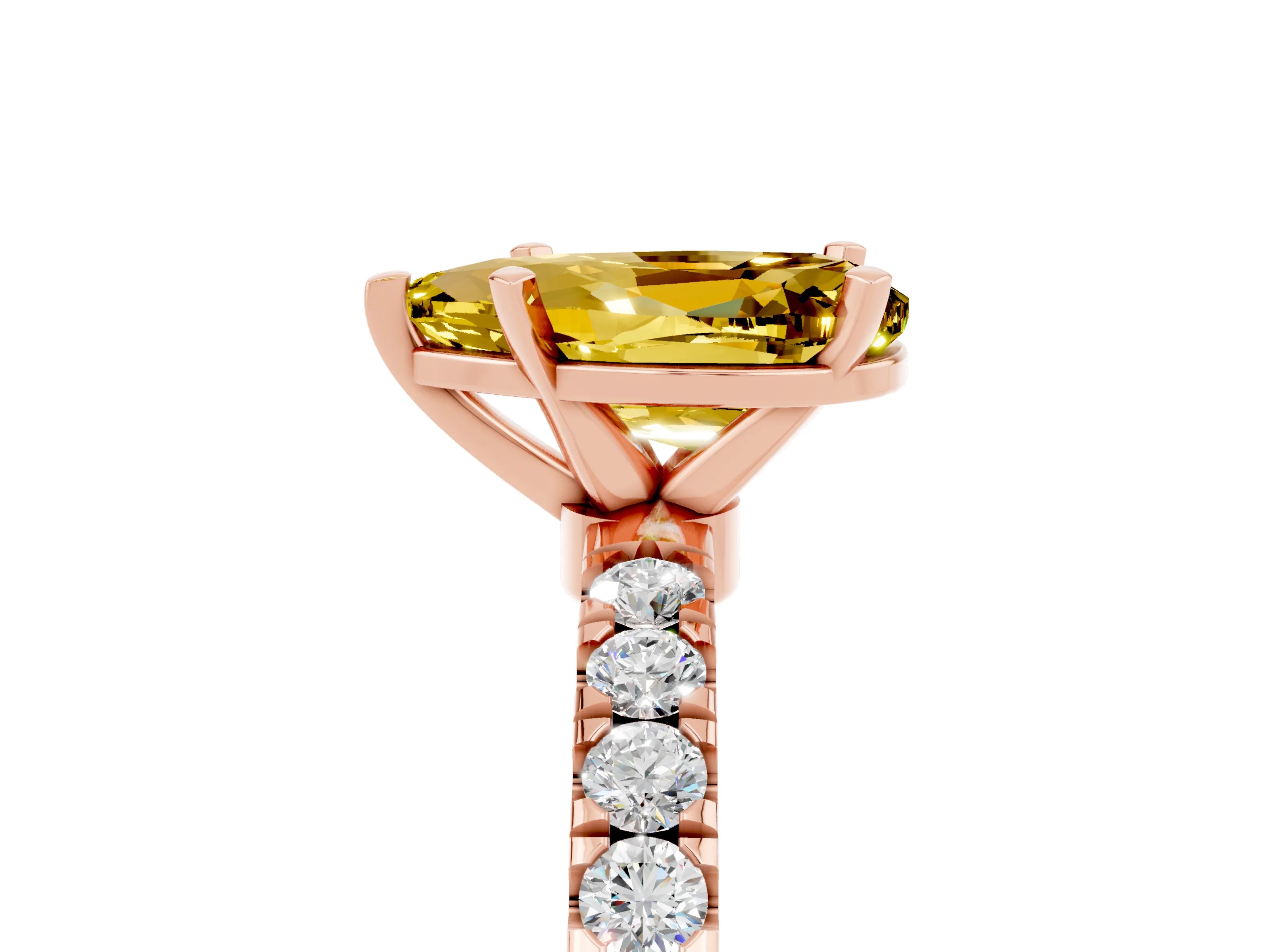 Rose gold Pear Cut Yellow Sapphire Solitaire Ring with Pavé Accents and Four-Prong Setting_29