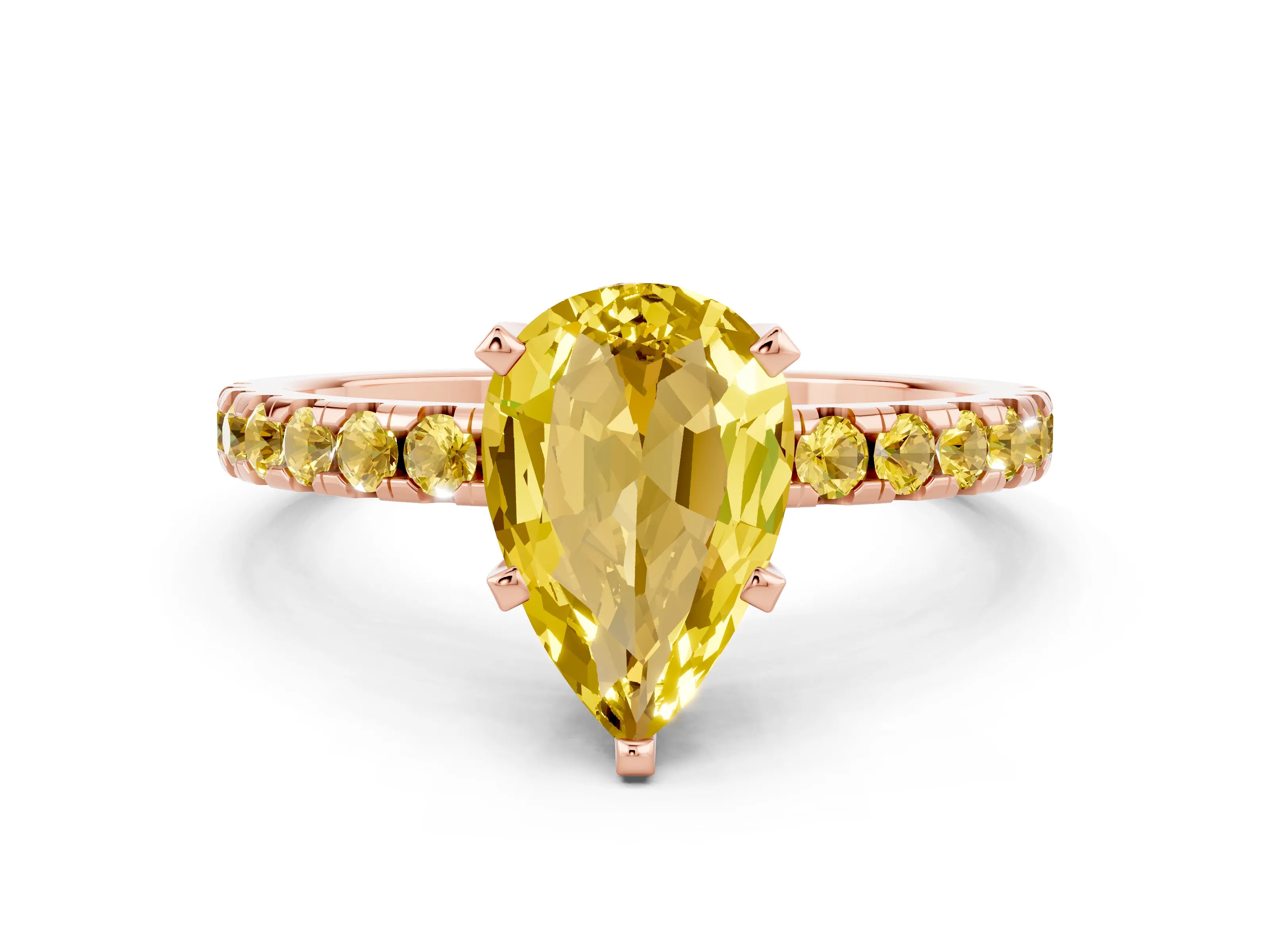 Rose gold Pear Cut Yellow Sapphire Solitaire Ring with Pavé Band and Four-Prong Setting_12