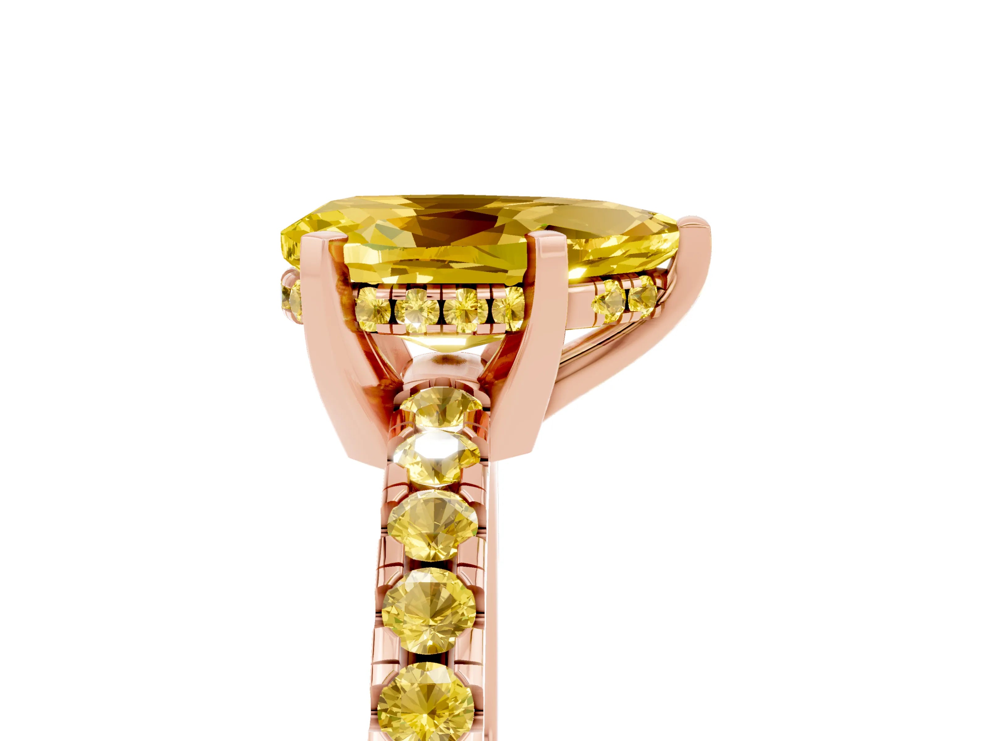 Rose gold Pear Cut Yellow Sapphire Solitaire Ring with Pavé Band and Four-Prong Setting_17