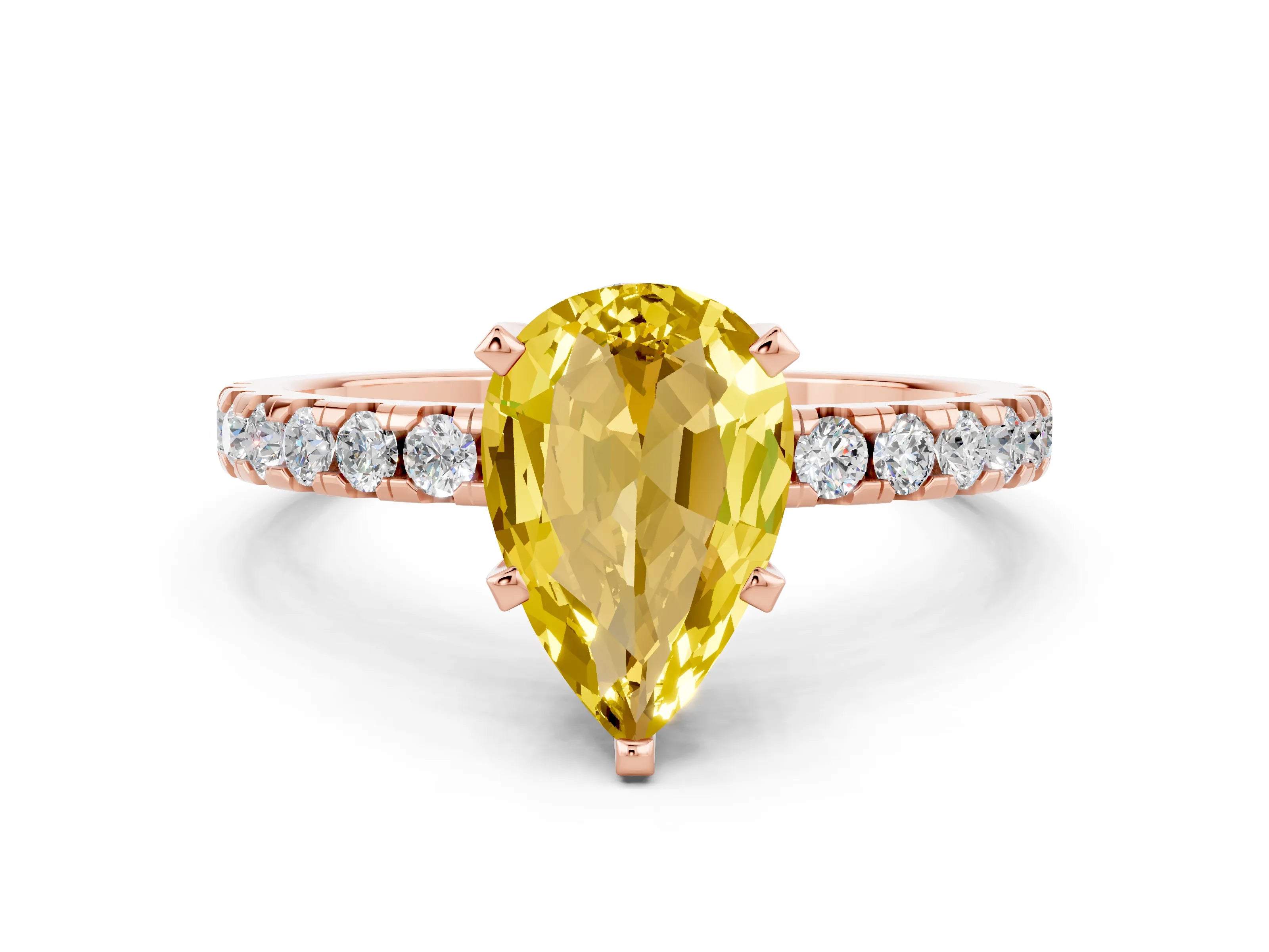 Rose gold Pear Cut Yellow Sapphire Solitaire Ring with Pavé Band and Four-Prong Setting_60
