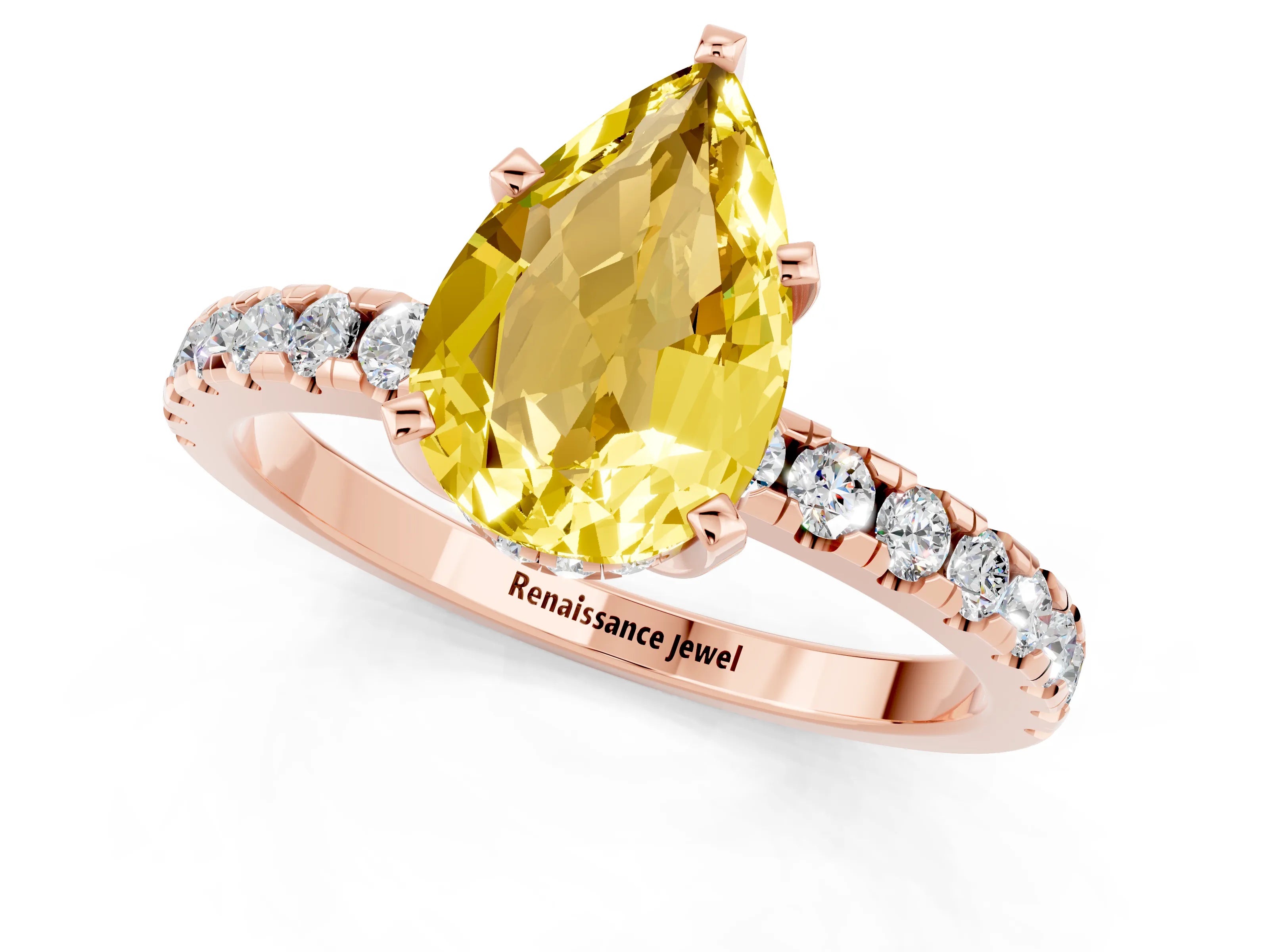 Rose gold Pear Cut Yellow Sapphire Solitaire Ring with Pavé Band and Four-Prong Setting_61