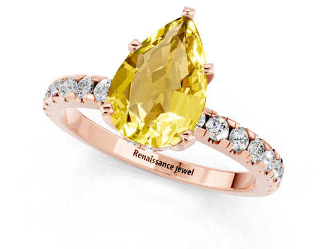 Rose gold Pear Cut Yellow Sapphire Solitaire Ring with Pavé Band and Four-Prong Setting_61