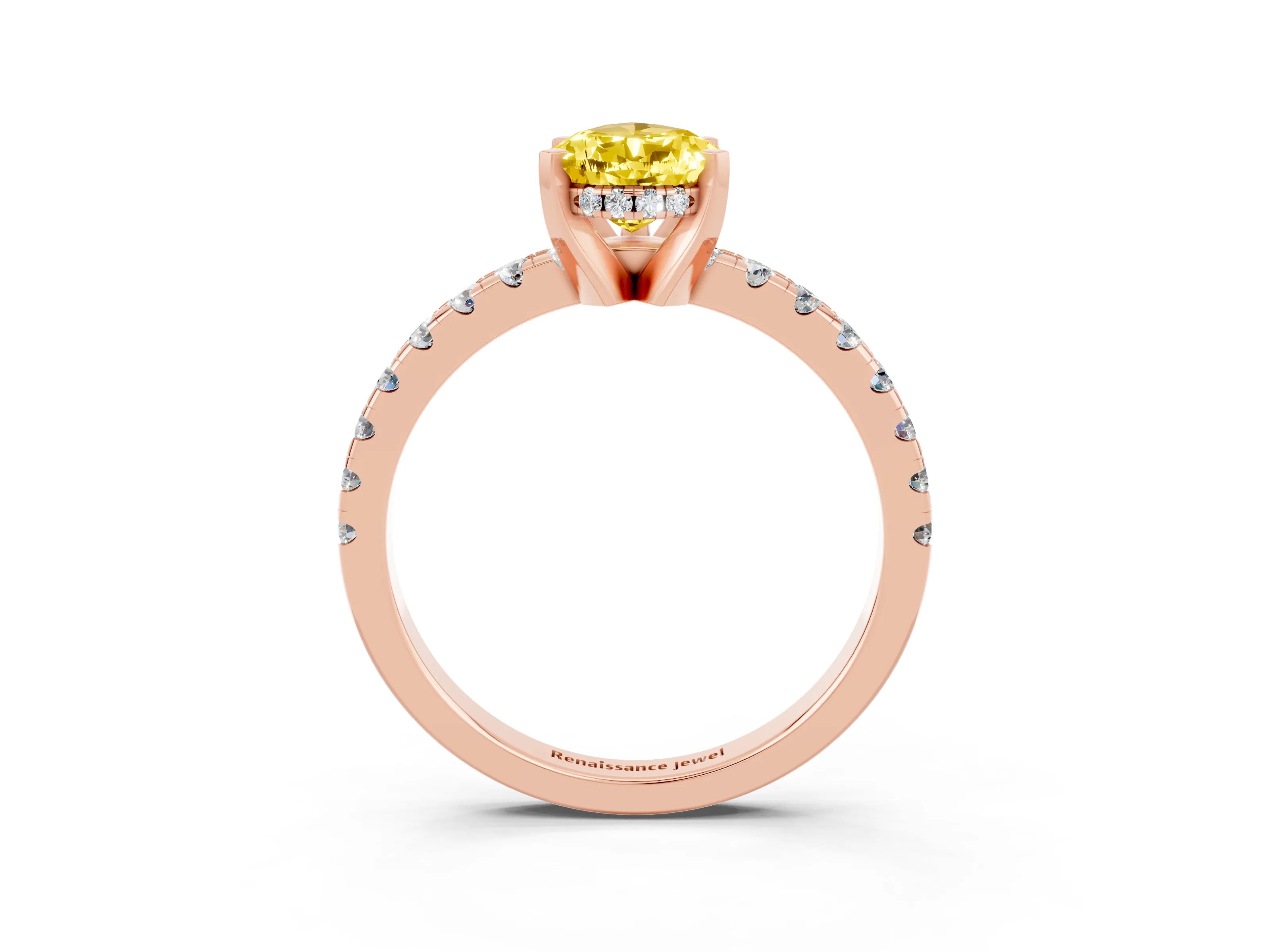 Rose gold Pear Cut Yellow Sapphire Solitaire Ring with Pavé Band and Four-Prong Setting_63