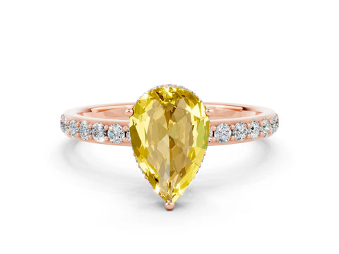 Rose gold Pear Cut Yellow Sapphire Solitaire Ring with Pavé Band and Hidden Halo_12