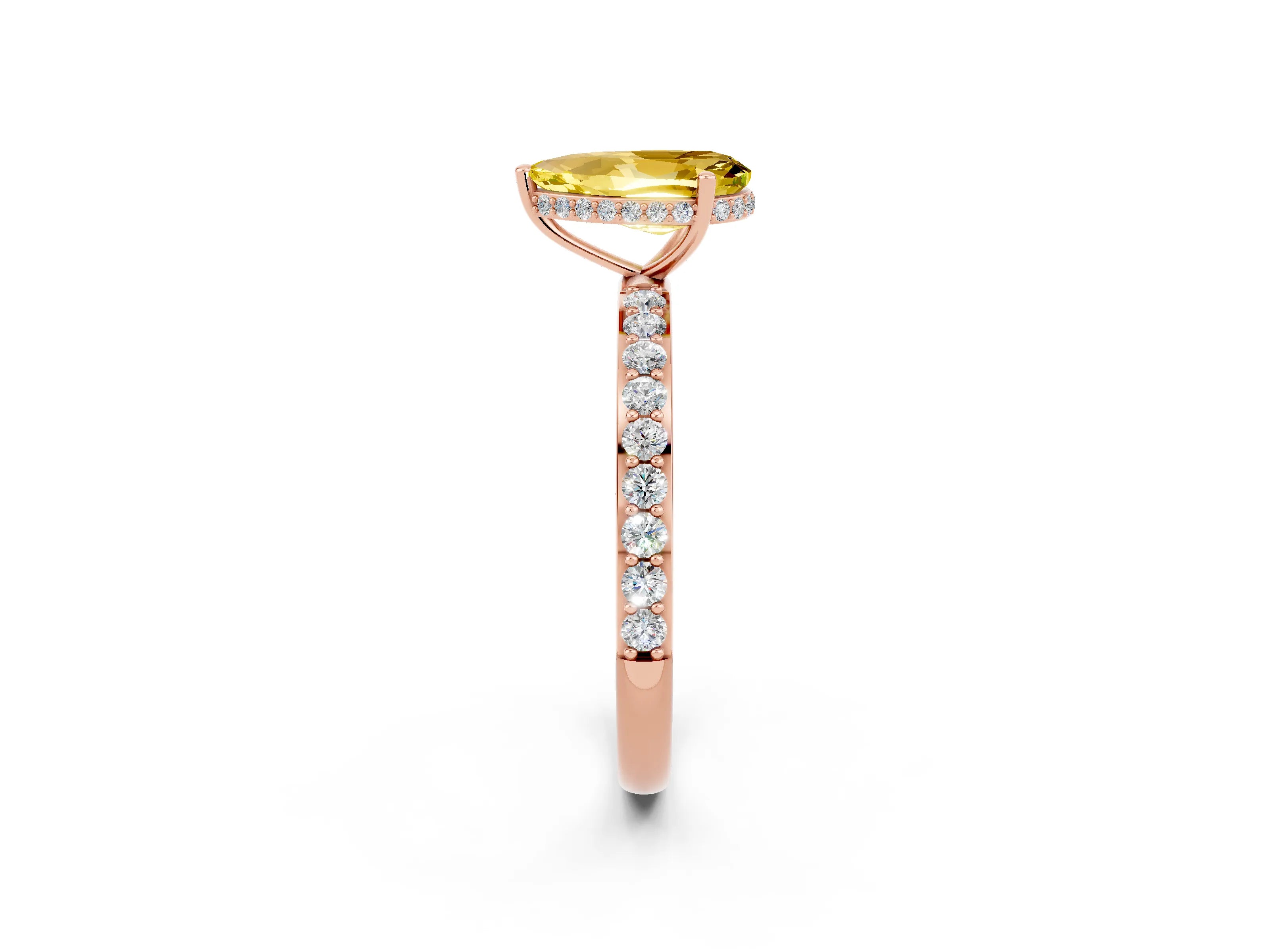 Rose gold Pear Cut Yellow Sapphire Solitaire Ring with Pavé Band and Hidden Halo_14