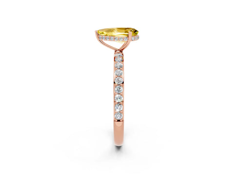 Rose gold Pear Cut Yellow Sapphire Solitaire Ring with Pavé Band and Hidden Halo_14