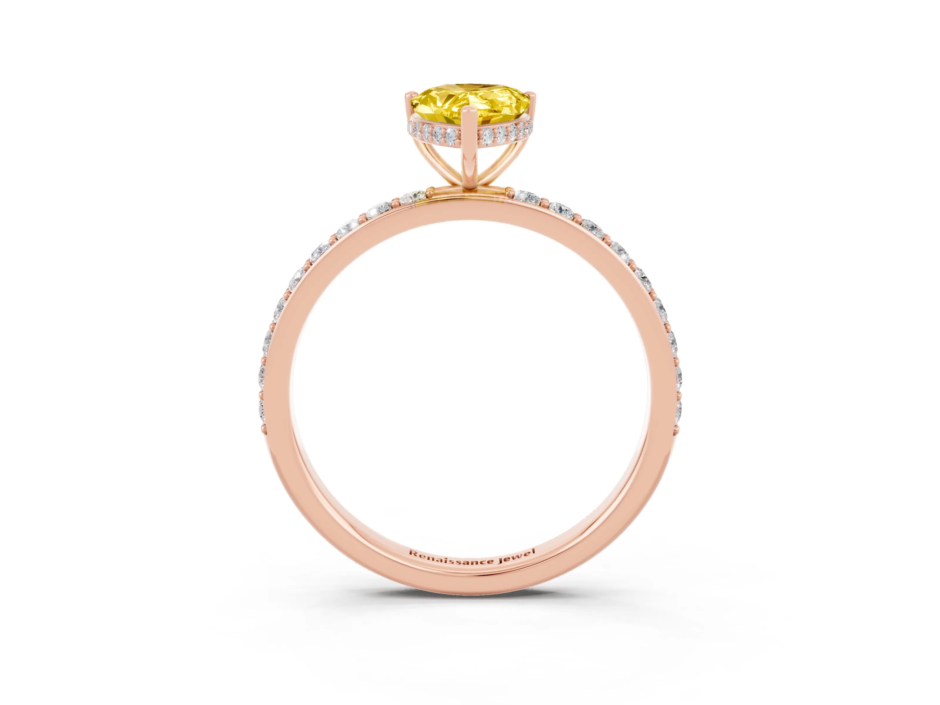 Rose gold Pear Cut Yellow Sapphire Solitaire Ring with Pavé Band and Hidden Halo_15