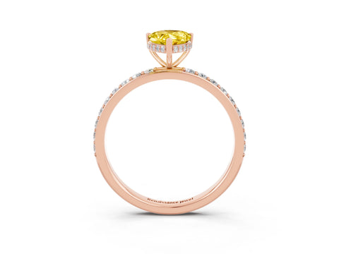 Rose gold Pear Cut Yellow Sapphire Solitaire Ring with Pavé Band and Hidden Halo_15
