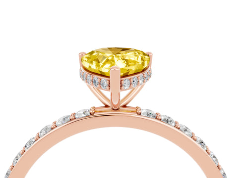 Rose gold Pear Cut Yellow Sapphire Solitaire Ring with Pavé Band and Hidden Halo_16