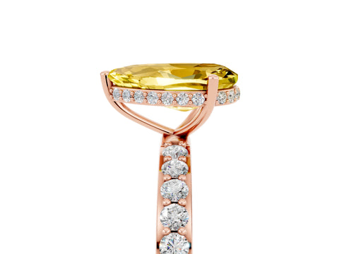Rose gold Pear Cut Yellow Sapphire Solitaire Ring with Pavé Band and Hidden Halo_17