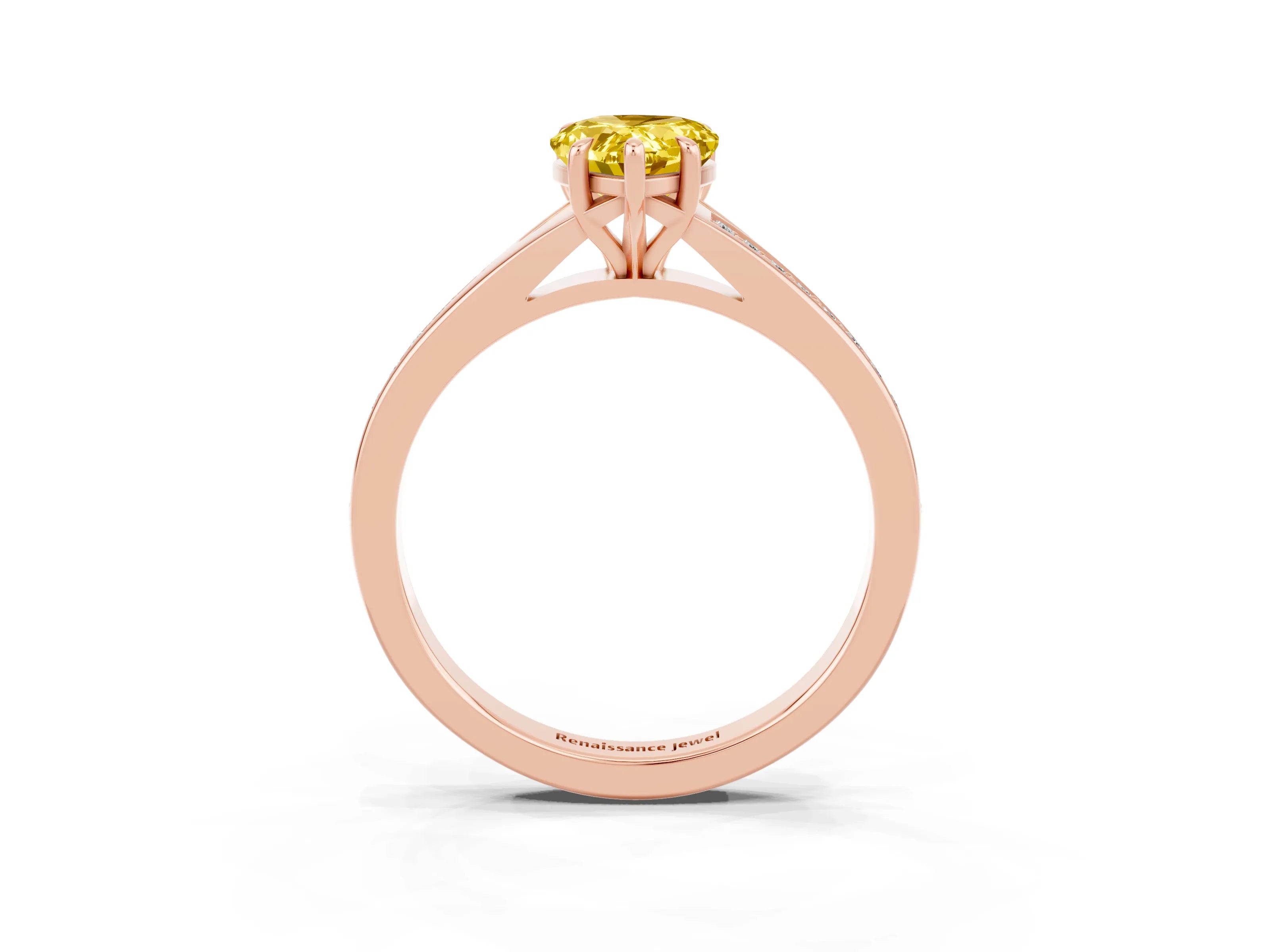 Rose gold Pear Cut Yellow Sapphire Solitaire Ring with Pavé Band and Prong Setting_15