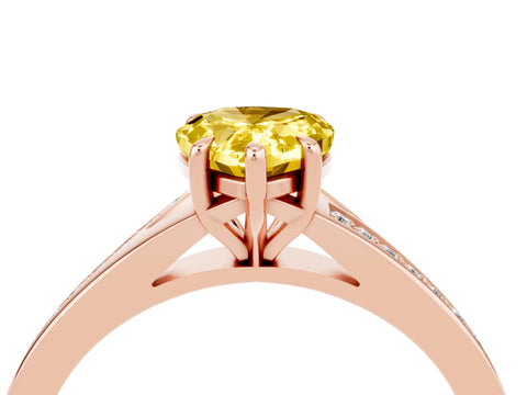 Rose gold Pear Cut Yellow Sapphire Solitaire Ring with Pavé Band and Prong Setting_16