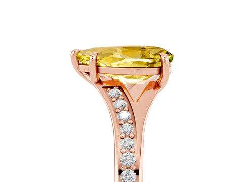 Rose gold Pear Cut Yellow Sapphire Solitaire Ring with Pavé Band and Prong Setting_17