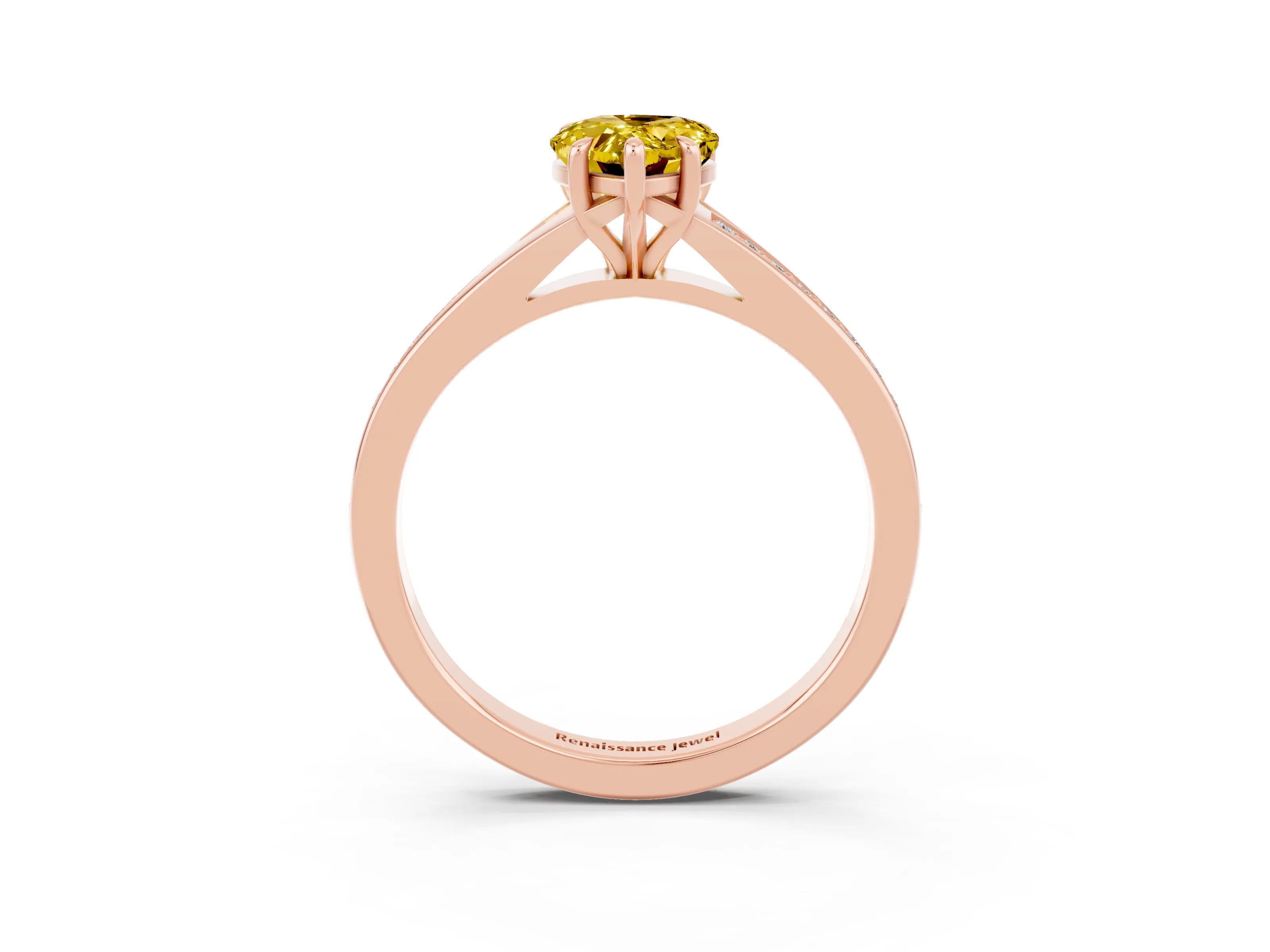Rose gold Pear Cut Yellow Sapphire Solitaire Ring with Pavé Band and Prong Setting_3