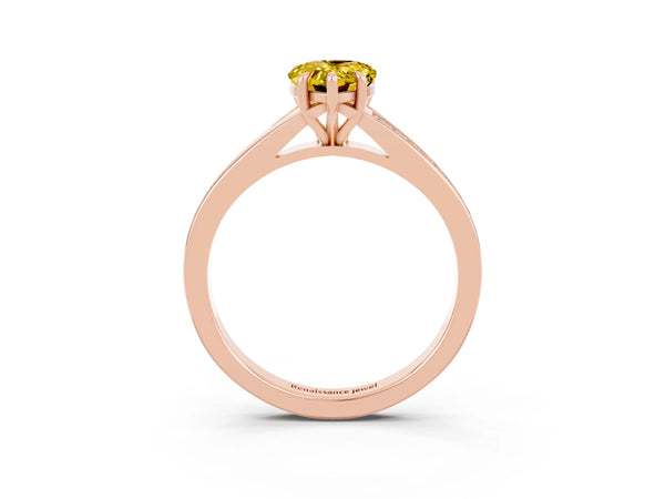 Rose gold Pear Cut Yellow Sapphire Solitaire Ring with Pavé Band and Prong Setting