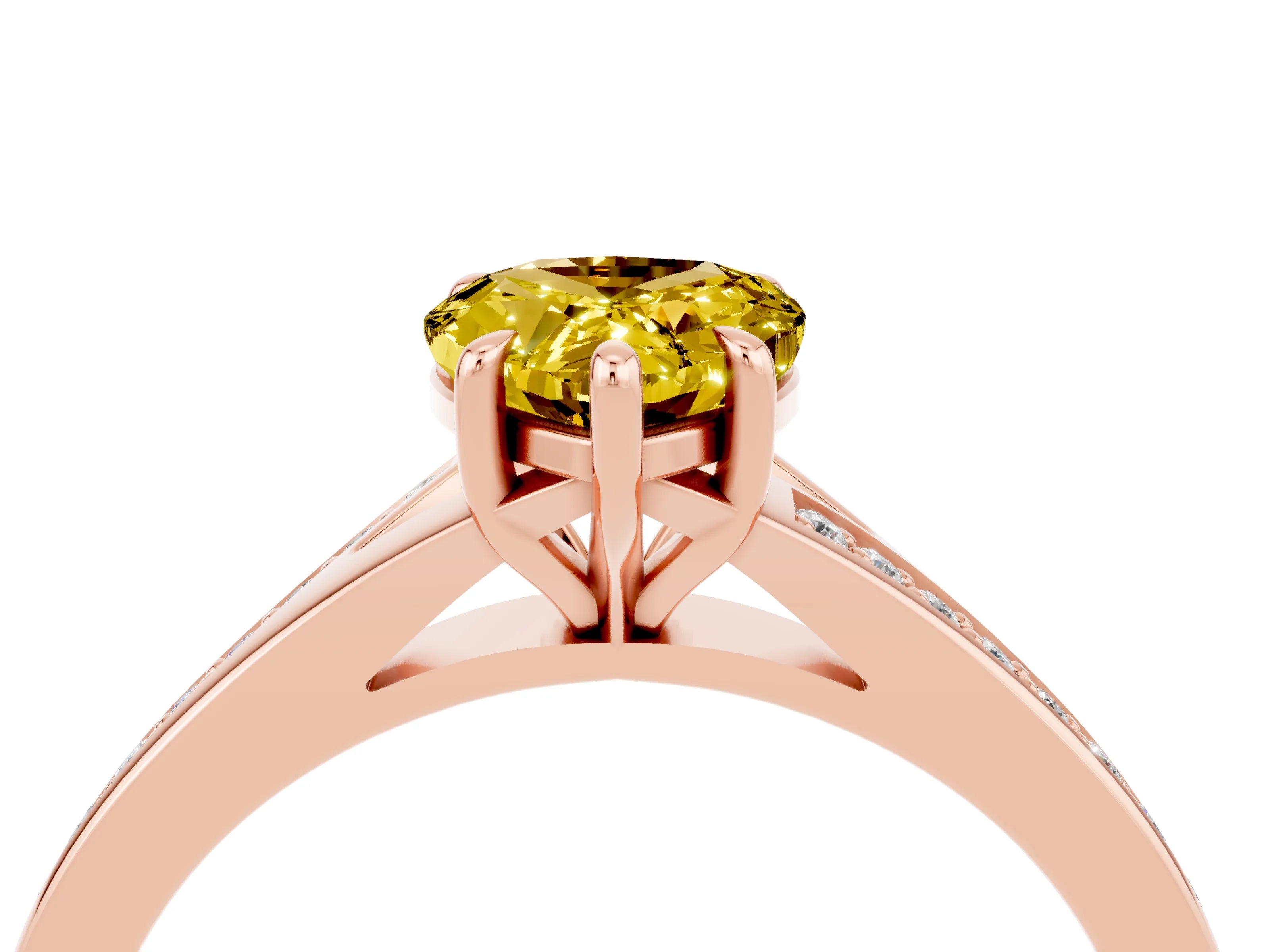 Rose gold Pear Cut Yellow Sapphire Solitaire Ring with Pavé Band and Prong Setting_4