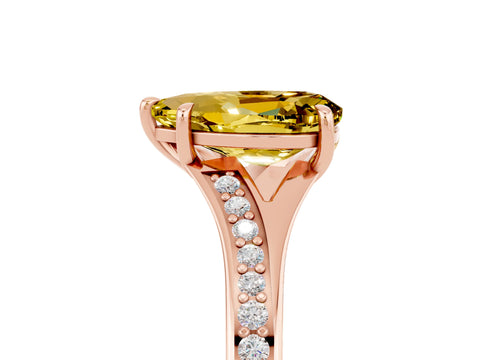 Rose gold Pear Cut Yellow Sapphire Solitaire Ring with Pavé Band and Prong Setting_5