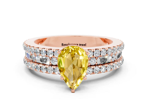 Rose gold Pear Cut Yellow Sapphire Solitaire Ring with Pavé and Channel Set Band_24