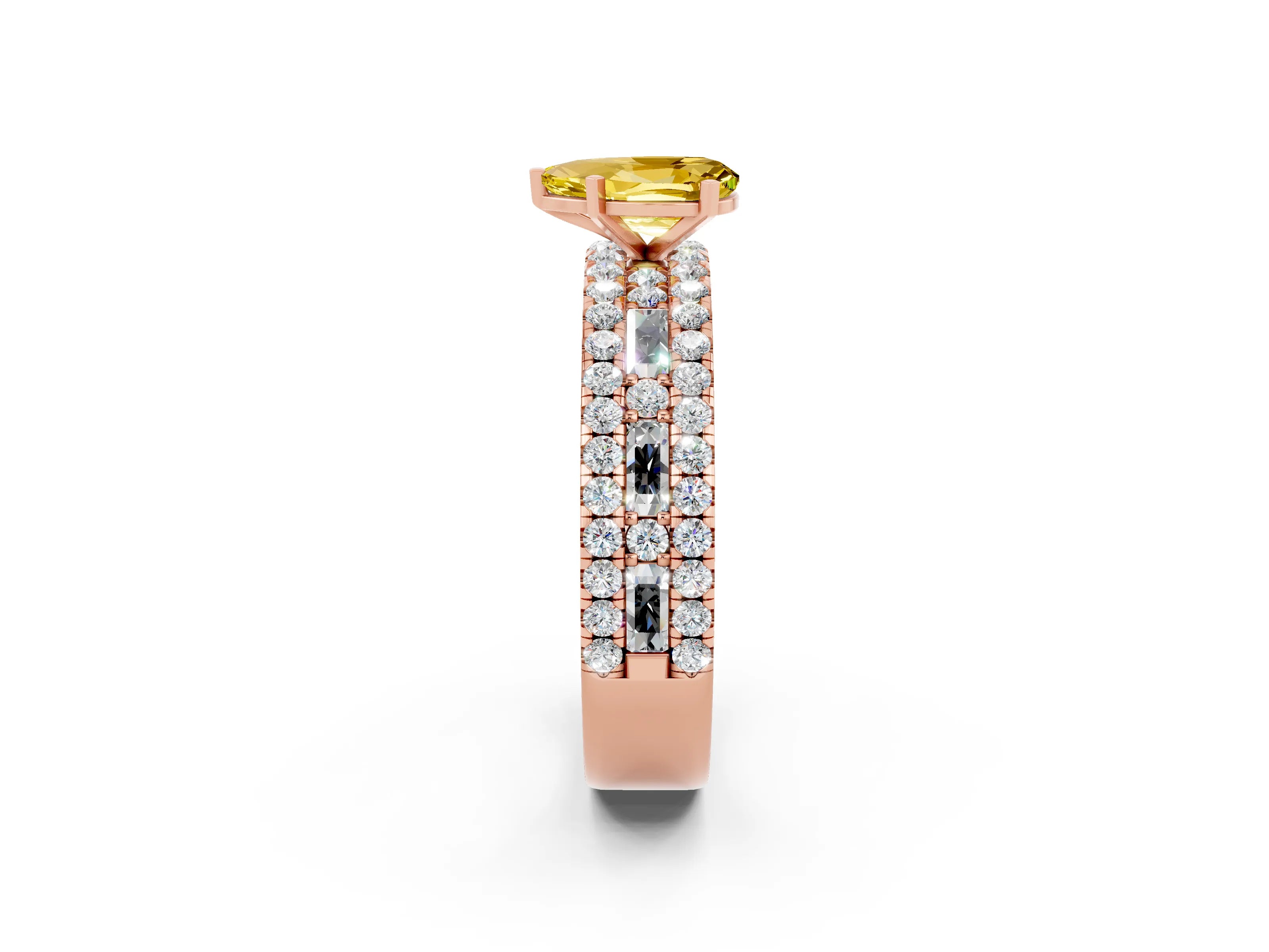 Rose gold Pear Cut Yellow Sapphire Solitaire Ring with Pavé and Channel Set Band_26