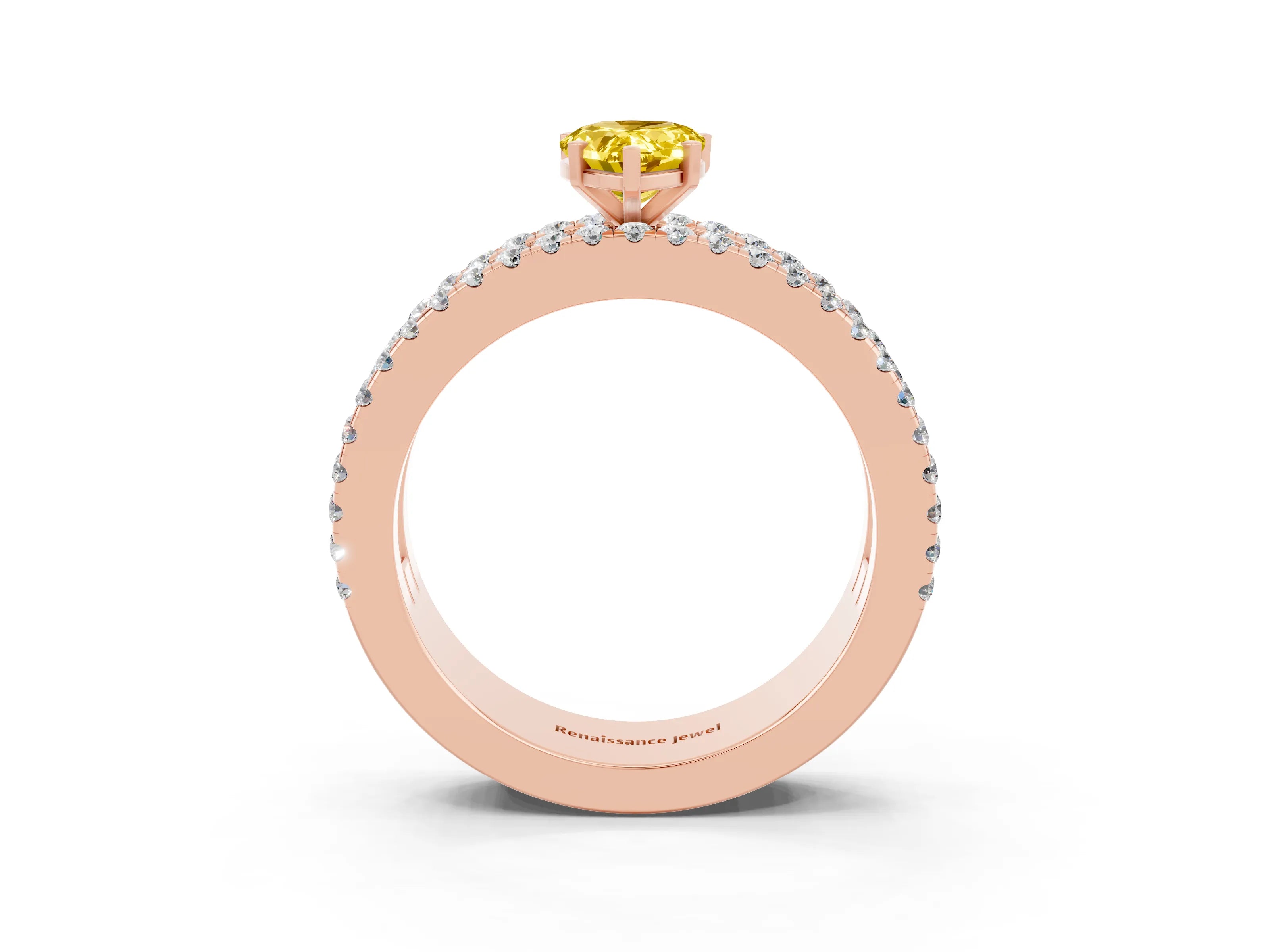 Rose gold Pear Cut Yellow Sapphire Solitaire Ring with Pavé and Channel Set Band_27