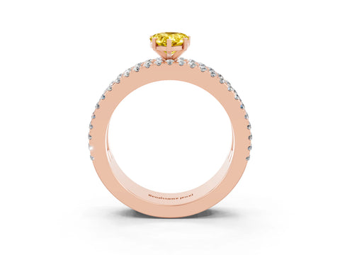 Rose gold Pear Cut Yellow Sapphire Solitaire Ring with Pavé and Channel Set Band_27