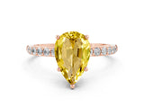 Rose gold Pear Cut Yellow Sapphire Solitaire Ring with Pave Band and Four Prong Setting_48
