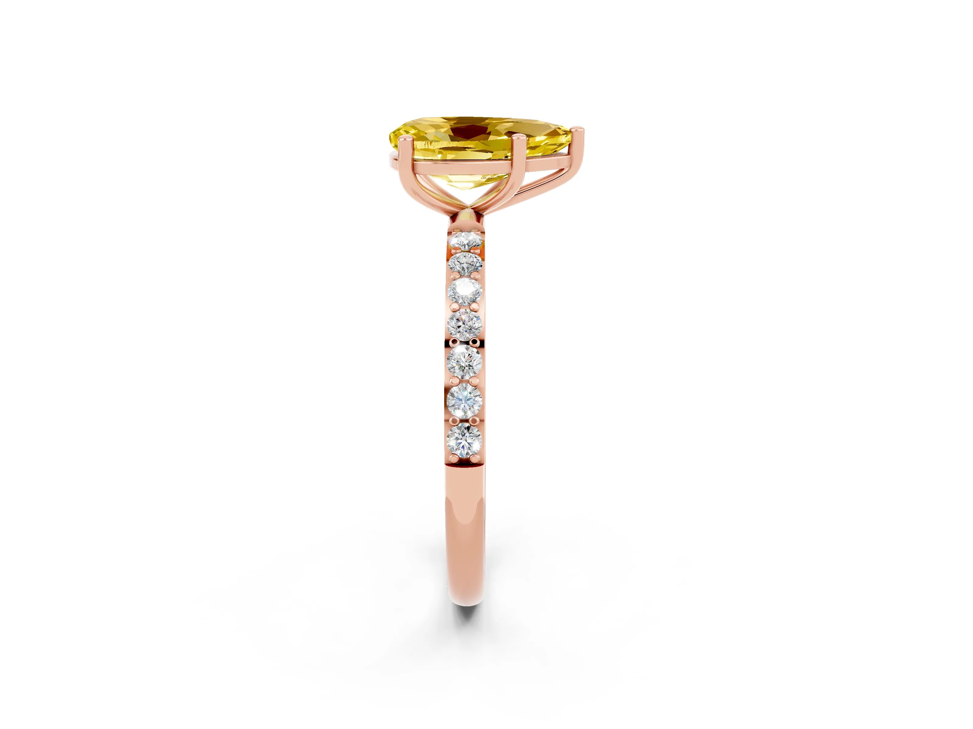 Rose gold Pear Cut Yellow Sapphire Solitaire Ring with Pave Band and Four Prong Setting_50