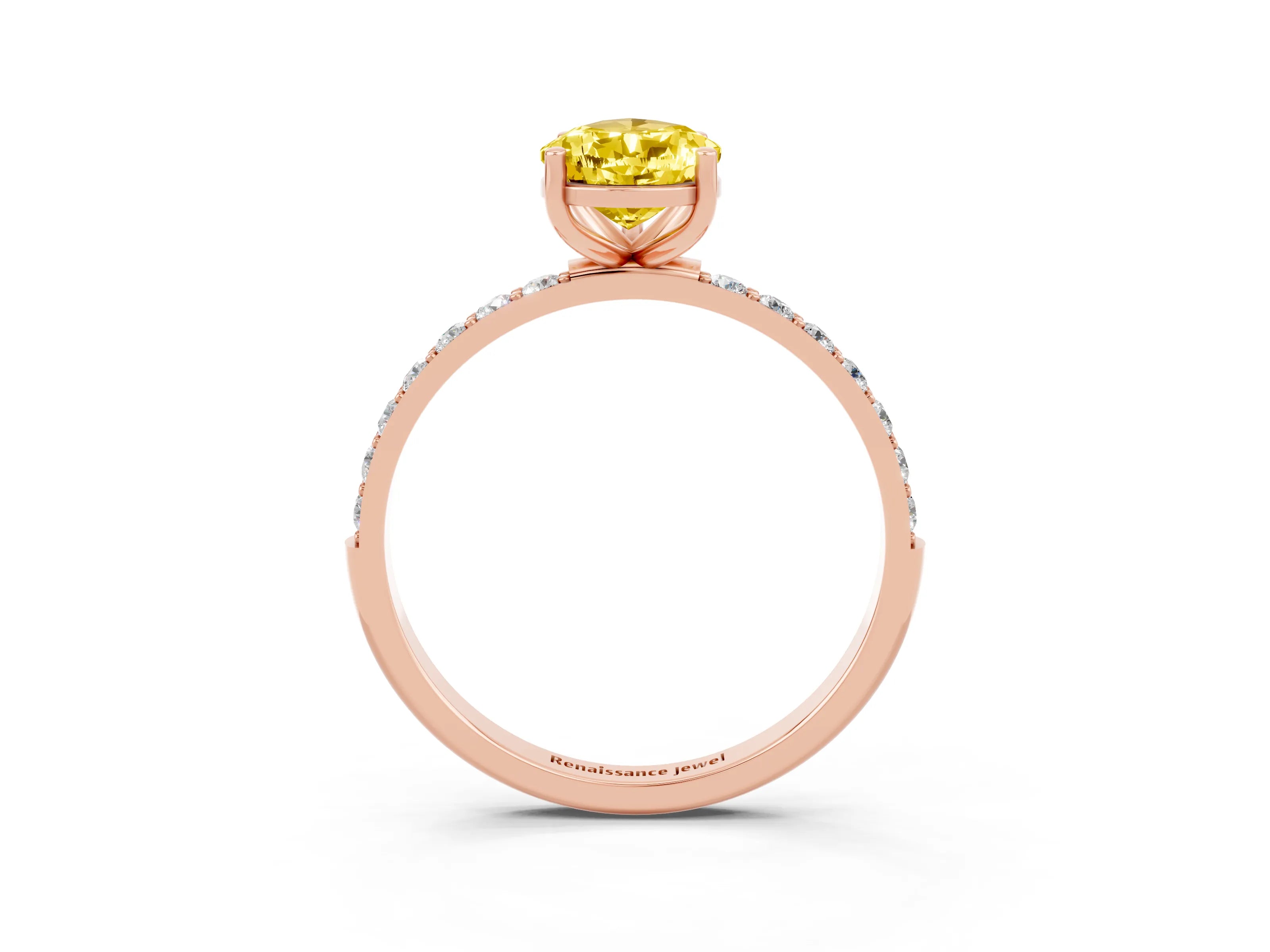 Rose gold Pear Cut Yellow Sapphire Solitaire Ring with Pave Band and Four Prong Setting_51