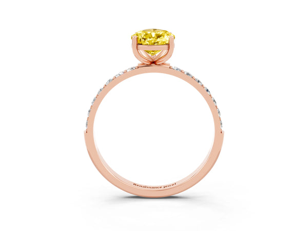Rose gold Pear Cut Yellow Sapphire Solitaire Ring with Round  Pavé Band and Prong Setting