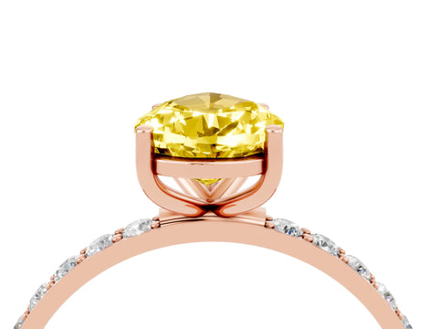 Rose gold Pear Cut Yellow Sapphire Solitaire Ring with Pave Band and Four Prong Setting_52