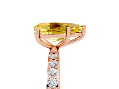 Rose gold Pear Cut Yellow Sapphire Solitaire Ring with Pave Band and Four Prong Setting_53
